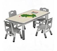 Zstar Ensemble Table Et 4 Chaises Enfants - Hauteur Réglable 120x60cm | Plateau graffiti, jetons renforcés - Pieds antidérapants - Mobilier créatif avec 12 feutres aquarelle, lecture, jeux - gris