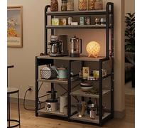 Zstar Étagère de Cuisine Industrielle 6 Niveaux avec Prise électrique - Tiroir grillagé, Grand Espace de Rangement - Table Buffet, Support Micro-Ondes, Bar à café avec étagère Haute - Couleur : Gris