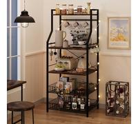 Zstar Étagère de Cuisine Multifonction 5 Niveaux - Support Micro-Ondes, Station café Industrielle, 2 Grands paniers métalliques, 8 Crochets, Rangement ustensiles et épices - Organisation Parfaite -