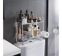 Zstar Étagère Murale de Salle de Bain, WC, en métal, avec 2 Crochets, 2 étages, Meuble de Salle de Bain, pour Le Mur, Peu encombrant, Moderne, argenté (45 x 16 x 36 cm)