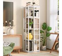 Zstar Étagère rotative 360° métal 4 Niveaux Blanche | bibliothèque haute étroite à cadre métallique industriel, rayonnages larges anti-chute idéale pour salon et bureau