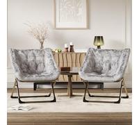 Zstar Fauteuil Cocon Pliable en Fausse Fourrure pour Adulte, Structure Métallique Légère 136 kg - Idéal Salon/Chambre - Gris à Pieds Dorés (sans Repose-Pieds)