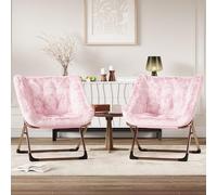 Zstar Fauteuil Papillon Pliable Surdimensionné en Fausse Fourrure Douce - Structure Métallique Légère 136 kg - Idéal Salon, Chambre ou Dortoir - Rose avec Pieds Dorés (sans Repose-Pieds)