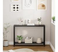 Zstar Narrow 2-Tier Entryway Console Table, Wood & Metal Storage for Hallway,Black
