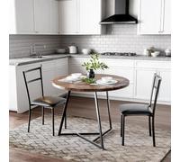 Zstar Round Kitchen Table Set for 2, 3-Piece Dining Table with Upholstered Chairs, Rustic Brown MDF Top with Metal Frame for Breakfast Nook, Apartment