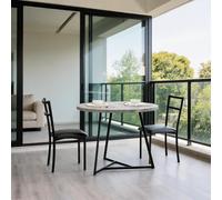 Zstar Round Kitchen Table Set for 2, 3-Piece Dining Table with Upholstered Chairs, Rustic Gray MDF Top with Metal Frame for Small Space, Apartment