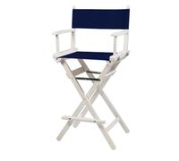 ZStyle Chaise Réalisateur Tabouret Pliant Léger Portable Director Make Up Hôtel Restaurant Maison Véranda Bar Maquillage Bois De Hêtre Tissu Haut Maquilleur (Blanc - Toile bleue)
