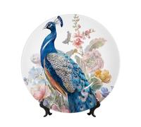 ZSUUGJ Belle assiette décorative en porcelaine anglaise paon avec support et crochet, décoration murale et table, idéale pour le salon, le bureau, 20,3 cm/25,4 cm