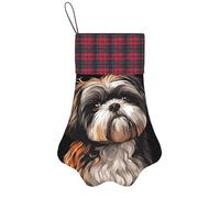 ZSUUGJ Shih Tzu Chaussette de Noël en peluche en tissu doux réutilisable pour cheminée, porte ou arbre de Noël