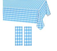 ZSYIULIA Lot de 2 nappes rectangulaires en PVC à carreaux bleus de 137 x 274 cm - Nappe à carreaux en plastique imperméable et résistante à l'huile - Pour anniversaire, mariage, Noël