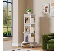 Ztexkee Bibliothèque Rotative à 3 Niveaux Étagère Tournante Rotative à 360° avec Déflecteur Étagère à 4 roulettes avec 1 casiers pour Coucher, Salon, Bureau, 40x40x113.5 cm Blanc