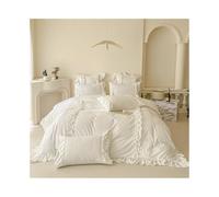 ZTHYSHOZ Parure de lit 4 pièces Style Princesse coréenne à Volants en Dentelle, Couleur Unie, Housse Couette, Drap-Housse et taies d'oreiller Bedding