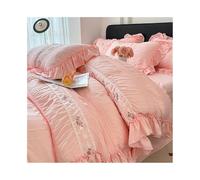ZTHYSHOZ Parure de lit Style Princesse coréenne à Volants en Dentelle, Ensemble Housse Couette Coton lavé Doux, Drap et taie d'oreiller, 3/4 pièces Bedding