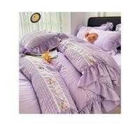 ZTHYSHOZ Parure de lit Style Princesse coréenne à Volants en Dentelle, Ensemble Housse Couette Coton lavé Doux, Drap et taie d'oreiller, 3/4 pièces Bedding