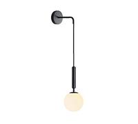 ZTTECH Globe 150mm Verre blanc & Métal Doré Appliques murales Lampe Drop Applique murale pour chevet (Verre blanc + métal noir, 1 pièce)