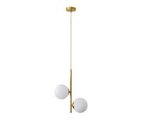 ZTTECH Suspension en verre blanc à 2 lumières Globe, boule en verre blanc et laiton doré matel suspension lustre plafonnier (2 lumières), (shuzhi-2)