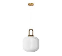ZTTECH Suspension en verre blanc avec abat-jour en verre nervuré et finition bronze, plafonnier rétro moderne (200mm)