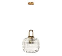 ZTTECH Suspension en verre transparent avec abat-jour en verre nervuré et finition bronze, plafonnier rétro moderne pour îlot de cuisine, table de chevet (200 mm)