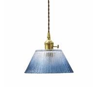 ZTTECH Suspension en Verre Vintage Abat Jour Strié Dégradé E27 Hauteur Réglable Interrupteur Doré Luminaire Suspendu pour Îlot de Cuisine Salle à Manger Chambre Café Bar (Bleu)