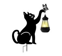 Zuasdvnk Piquet d'extérieur pour chat avec lumière, lanterne de jardin solaire, lampe solaire d'extérieur multifonction en métal pour chat, lanterne décorative pour jardin, cour, camping