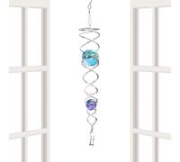 Zuasdvnk Queue de boule décorative - Boule en verre en acier inoxydable de 20,3 cm - Boule de cristal et chaîne - Spirale stabilisatrice avec crochet rotatif pour la décoration de jardin en intérieur