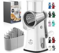 Zulay Kitchen - Râpe à fromage rotative à 5 lames - Râpe à fromage manuelle avec manivelle et aspiration renforcée & 5 tambours interchangeables - Facile à utiliser, hachoir à légumes, mandoline ronde