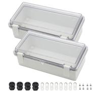 Zulkit Lot de 2 boîtes de jonction en plastique ABS étanche à la poussière IP65 - Boîtier à charnière universel pour projet extérieur - Couvercle transparent avec 2 presse-étoupes - 200 x 100 x 70 mm