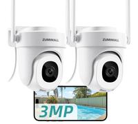 ZUMIMALL Caméra de surveillance extérieure 5G/2,4 GHz WiFi - Surveillance extérieure filaire - PTZ 355°/90° - Enregistrement 24/7 - Vision nocturne en couleur - Stockage cloud - Détection IA (2 pièces