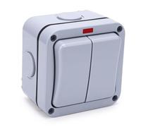 Zunate Double Interrupteur Extérieur Durable IP66 étanche à L'eau Contrôle à 2 Voies avec Voyant Lumineux pour Maison Jardin ABS
