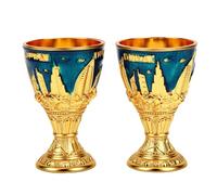 Zunate Dubai Souvenir Lot de 2 Verres à Vin en Métal Vintage, Style Européen, pour la Maison, le Bar, les Voyages, Verres Décoratifs, Finition Dorée Anti-ternissement, Pied Haut, 7 Cm (BLUE)