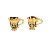 Zunate Ensemble de 2 Verres à Vin Médiévaux Vintage, Gobelets Ornés en Métal avec Strass, Tasses à Vin en émail plaqué or pour Dîners, Fêtes, Décoration de Bureau, 5 Cm de Haut