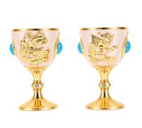 Zunate Ensemble de Gobelets à Incrustation Turquoise Vintage - 2 Pièces Tasse à Vin Décorative en émail pour la Décoration de Mariage de Fête à la Maison, Petit Gobelet en Métal avec Placage or