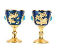 Zunate Ensemble de Gobelets à Incrustation Turquoise Vintage - 2 Pièces Tasse à Vin Décorative en émail pour la Décoration de Mariage de Fête à la Maison, Petit Gobelet en Métal avec Placage or (BLUE)