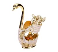 Zunate Ensemble de Porte-Cuillères en Forme de Cygne doré et Blanc, avec 6 Cuillères à café en Métal pour le Dessert et le thé, Organisateur de Décoration de Bureau pour la Maison, Cadeau