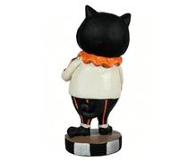 Zunate Figurine de Chat Noir Résine Décor de Table Effrayant pour Bureau | Style Halloween vintage, tenue de clown citrouille, base ronde stable, idée cadeau compacte