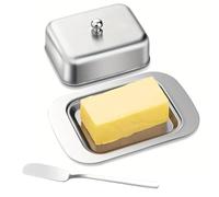 Zunetsutock Grand beurrier en acier inoxydable avec épandeur - Beurrier couvert avec couvercle - pour comptoir de maison, réfrigérateur, garde-manger, décoration de table, café, boulangerie, camping