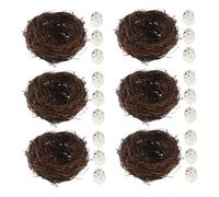 ZUNOXAZ 6Set Set de Doiseaux Rotin Tissés Main avec Œufs Décoratifs Ornements Suspendus pour Jardin Patio et Jardinières Décoration Naturelle pour Pâques