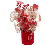 ZUNOXAZ Kit DIY Décoration Nouvel An Chinois Ornement Bureau Printemps Plante Artificielle Rouge Festive Ensemble Complet pour Table et Fête