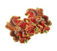 ZUNOXAZ Lot de 2 Autocollants de Porte Nouvel An Chinois 2026, Stickers Flockés 3d Cheval Zodiacal Rouge 32,5x25 Cm, Décorations Festives Amovibles pour Fenêtres, Maison et Bureau
