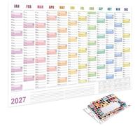ZUOCFR Calendrier Mural 2027 XXL (74,2 x 52,5 cm) - Planning Annuel Géant avec Autocollants de Marquage - Organisateur Mural pour Bureau, Maison et École - Calendrier Poster 2027 Pliable Multicolore