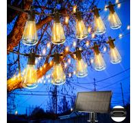 Zuske Guirlande Lumineuse Exterieure Solaire Jardin, 9.5M Guirlande Guinguette Extérieure, 15+1 ST38 LED Ampoules, IP65 Etanche Guirlande Guinguette Solaire pour Patio, Jardin, Partie - Blanc Chaud