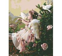 Zuty - Peinture au diamant - ANGE DANS LES ROSES, 40 x 50 cm, toile tendue sur châssis