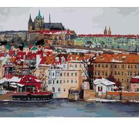 Zuty - Peinture au diamant - CHÂTEAU DE PRAGUE EN HIVER, 40 x 50 cm, toile tendue sur châssis