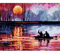 Zuty - Peinture au diamant - COUCHER DE SOLEIL SUR LE LAC II, 40 x 50 cm, toile tendue sur châssis