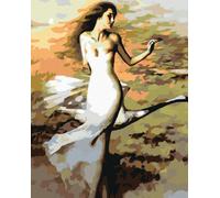 Zuty - Peinture au diamant - FEMME DANSANT EN BLANC, 40 x 50 cm, toile tendue sur châssis