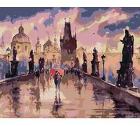 Zuty - Peinture au diamant - LE PONT CHARLES SOUS LA PLUIE, 40 x 50 cm, toile tendue sur châssis