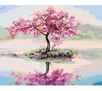 Zuty - Peinture au diamant - SAKURA EN FLEUR AU BORD DU LAC, 40 x 50 cm, toile tendue sur châssis