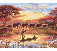 Zuty - Peinture diamant - COUCHER DE SOLEIL AFRICAIN, 40 x 50 cm, toile tendue sur châssis