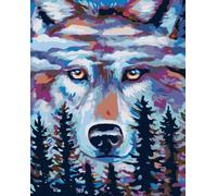 Zuty - Peinture diamant - LE LOUP GARDIEN DE LA FORÊT, 40 x 50 cm, toile tendue sur châssis