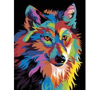 Zuty - Peinture diamant - LOUP COLORÉ, 40 x 50 cm, toile tendue sur châssis